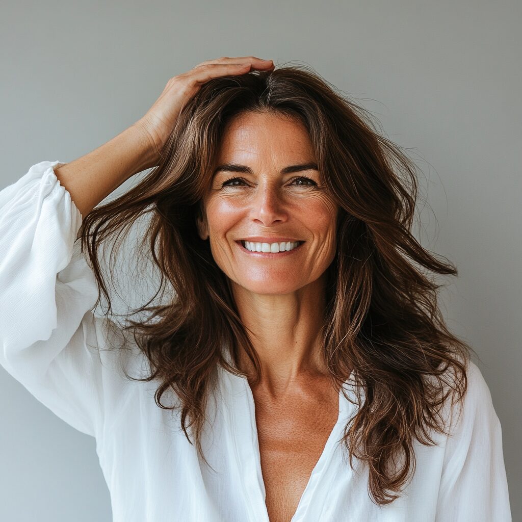 Доволна жена на 45+ след приемане на течен колаген